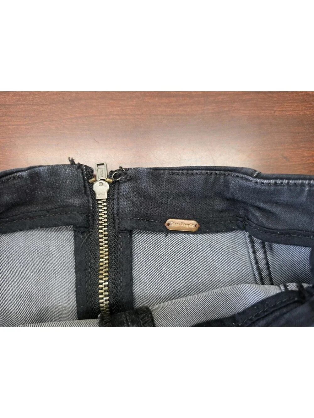 Free People Black Stretch Denim Mini Pencil Skirt Back Zip Paneled Womens M